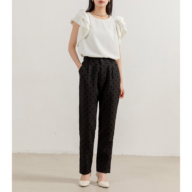 Maison de Dolce　レディース　フロッキードットパンツ　S　ブラック maison de dolce. メゾンドドルチェ フロッキードットパンツ XS
