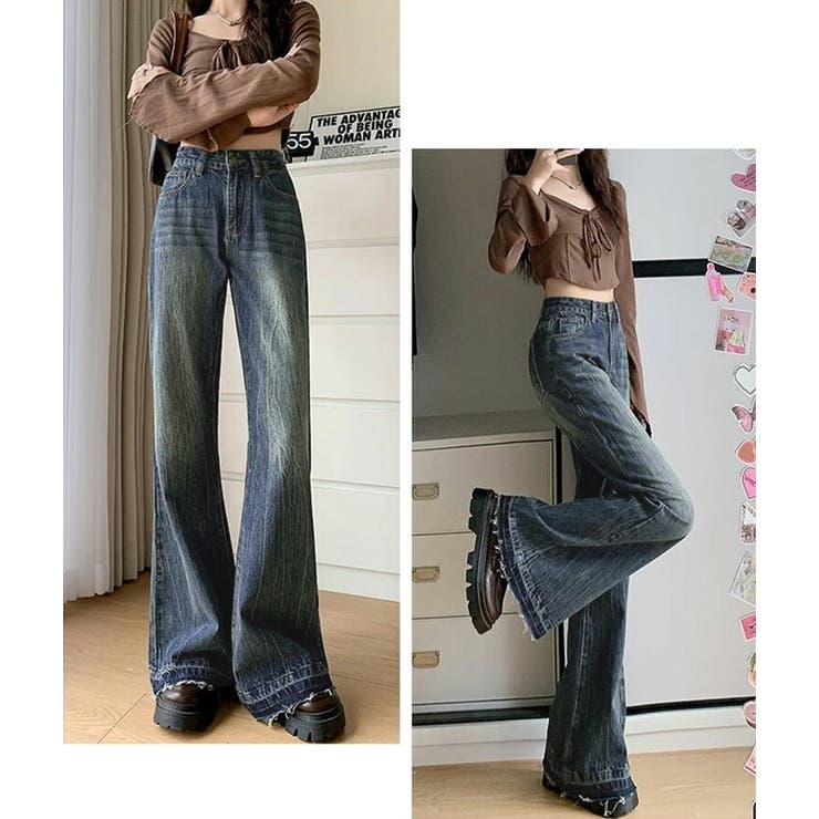 デニム フレアパンツ カットオフパンツ[品番：TY000008750