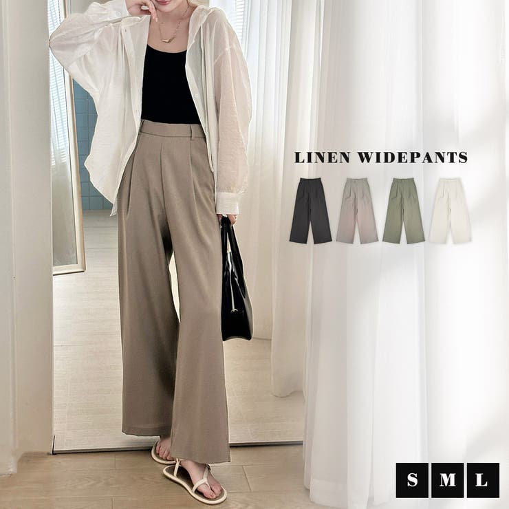 「ナチュラルな大人の色味」ワイドパンツ リネン レディース | teddyshop | 詳細画像2 