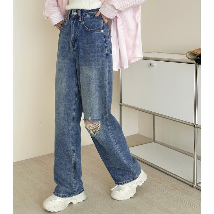 「初心者も穿きやすいダメージ」デニム パンツ ストレート | teddyshop | 詳細画像8 