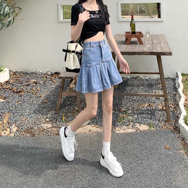 【クーポンの利用で半額以下】デニムスカートフレアaラインミニプリーツレディース春夏秋おしゃれかわいい韓国Y2Kファッションミニスカート無地シンプルカジュアルガーリーレトロウエストボタンジッパーベルトループポケット付き普段着
