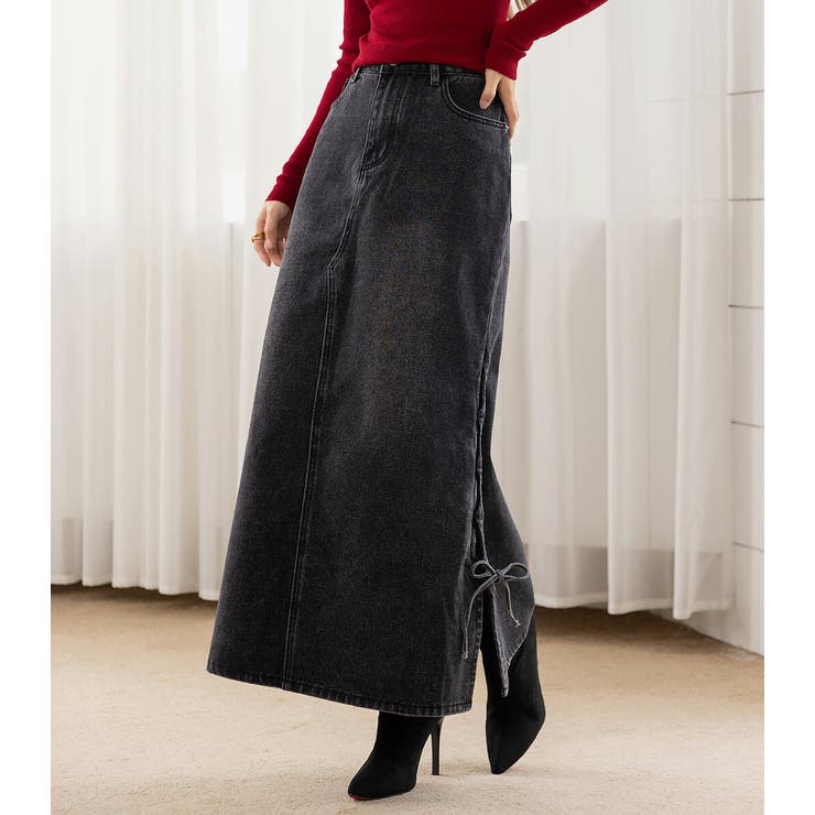 「カットアウト風なスリット」デニム スカート ロング | teddyshop | 詳細画像10 