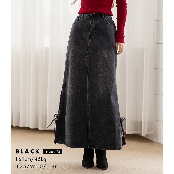 「カットアウト風なスリット」デニム スカート ロング | teddyshop | 詳細画像8 