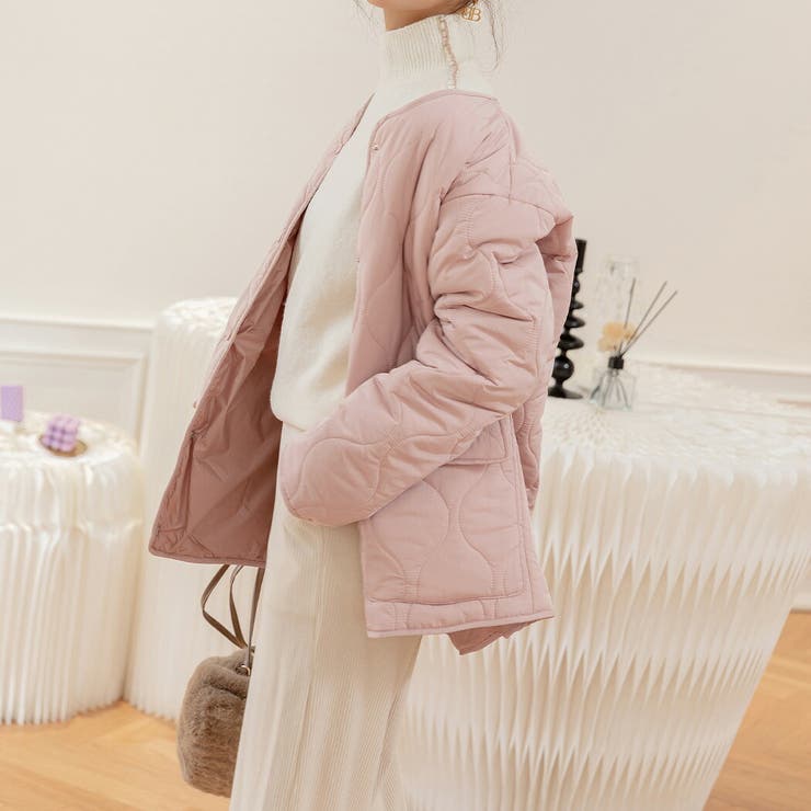 【新品未使用】フード付きキルティングジャケット ピンク 楽天市場】キルティングコート ショート丈 コート レディース 冬