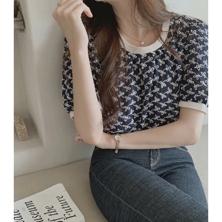 シャツ/ブラウス(七分/長袖) ☆美品☆インポート☆アイレットレース 