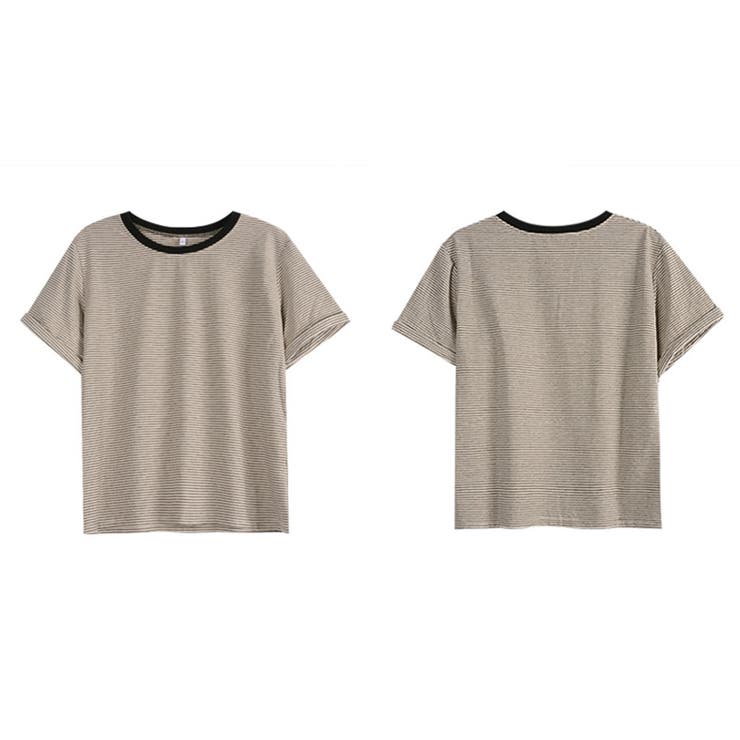 Tシャツレディース半袖ゆったりカジュアルボーダーおしゃれかわいい韓国夏ラウンドネックドロップショルダー折り返し袖ロールアップショート丈スタイルアップシンプルナチュラルアメカジレトロ薄手伸縮性ストレッチ普段使い