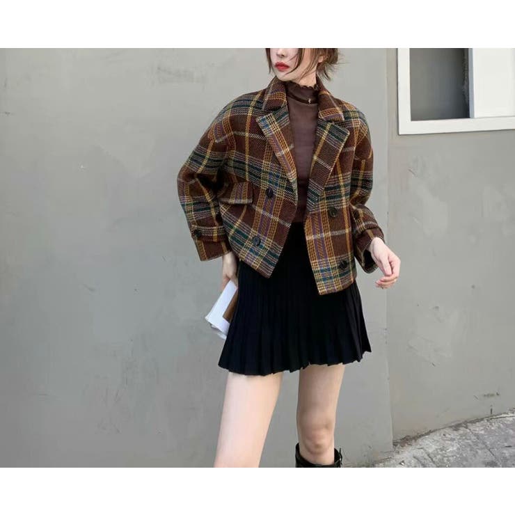 コート ショート丈 チェック柄[品番：TY000007344]｜teddyshop