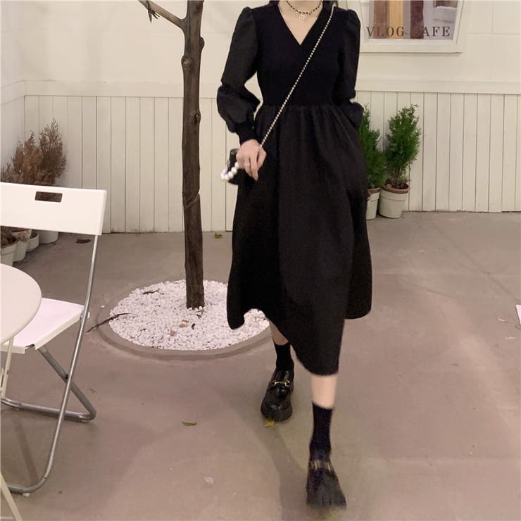 SHOWA DRESS　ロングワンピース　13　黒　長袖　薄手　きれいめ