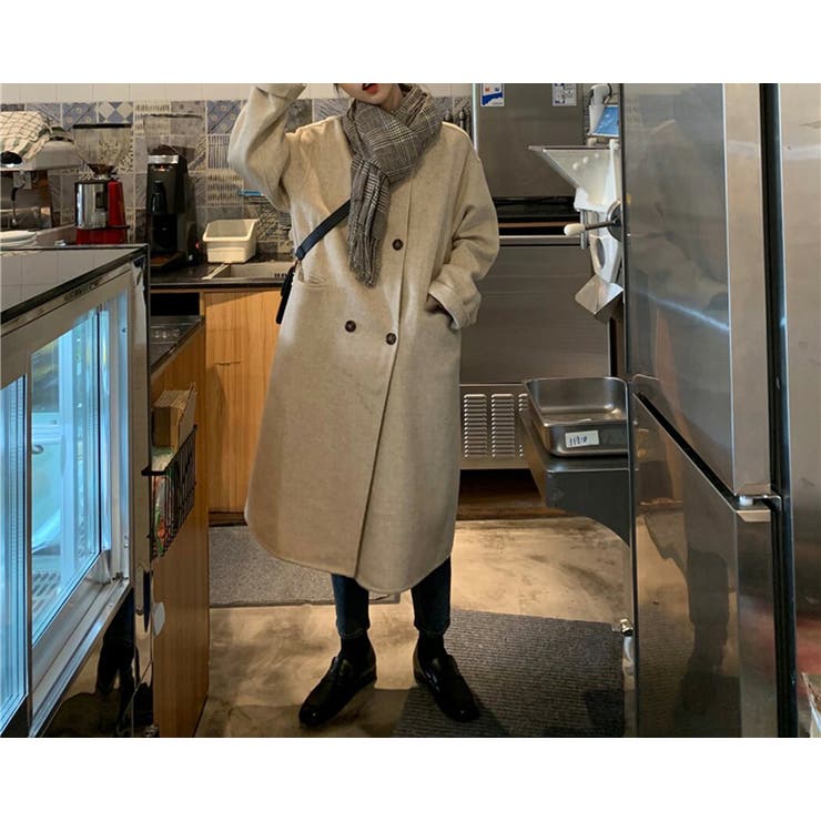 【クーポンの利用で半額以下】チェスターコートレディース秋冬アウターロングかわいい黒白シンプルゆったり厚手防寒羽織メルトン風ダブルボタン前開きフロントボタンポケットドロップショルダー裏地付きカジュアルフォーマル普段着着回し通勤通学