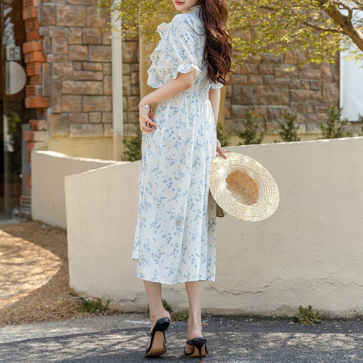 DAY CLOSET ワンピース レディース 小花柄ボウタイシフォンA