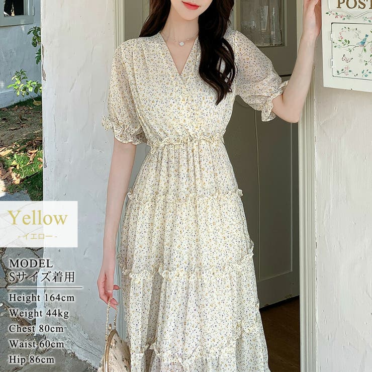 ワンピース Vネック 花柄[品番：TY000007857]｜teddyshop