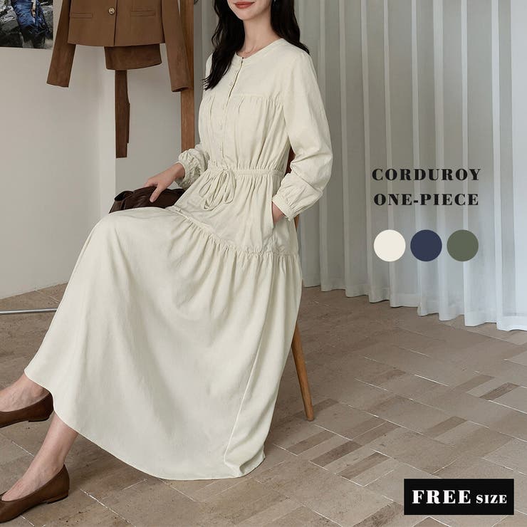 「ウエストマークで見え方変化」ワンピース ミモレ丈 コーデュロイ | teddyshop | 詳細画像2 