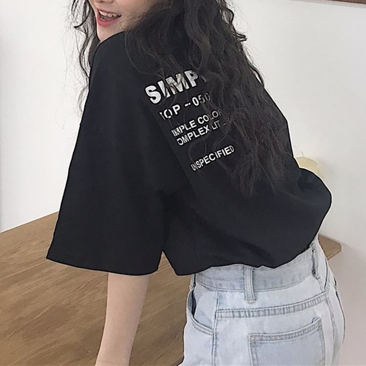 Tシャツレディース半袖春夏秋トップスカットソーバックプリントオーバーサイズビッグシルエットラウンドネックお洒落可愛いこなれ感無地ワンポイントロゴカジュアルストリートスポーティーシンプルガーリー薄手着痩せルームウェア部屋着黒白