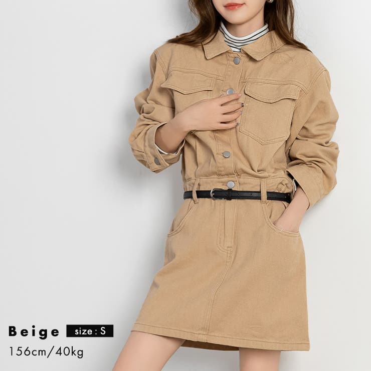 【クーポン利用で4,380円】ワンピースデニムレディース春秋冬シャツワンピ長袖トップス無地シンプルカジュアルレトロ可愛いオシャレゆったりファスナースタンドカラーAラインスカートベルトループ
