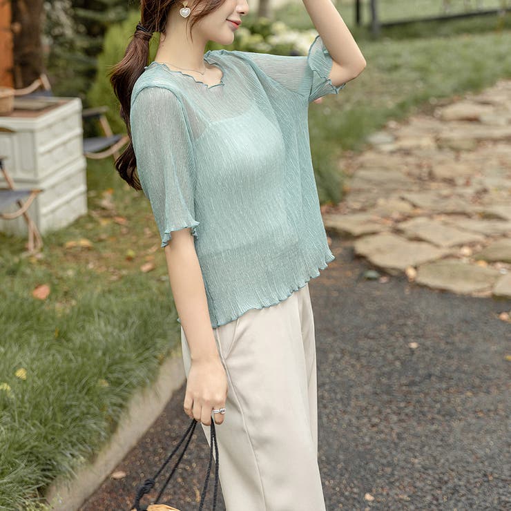 マメクロゴウチ　シースルー半袖トップス マメクロゴウチ Mame Kurogouchi フローラル カットワーク