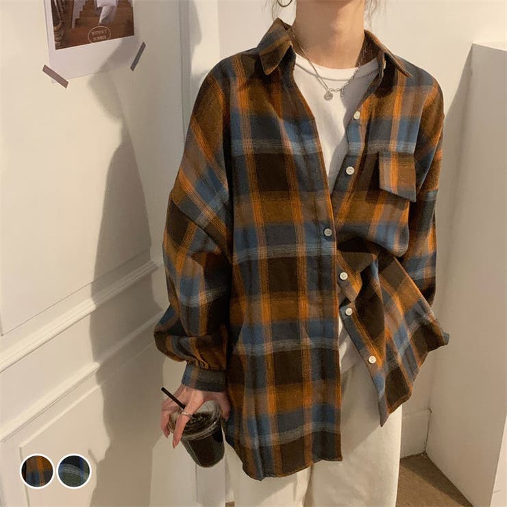 オーバーサイズシャツ チェック 長袖[品番：TY000007346]｜teddyshop