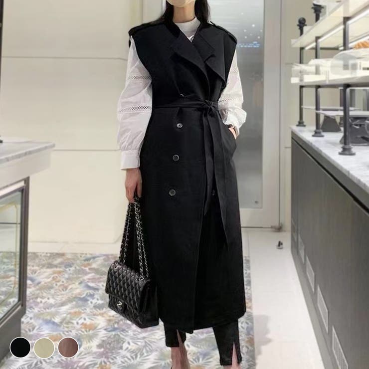 【美品】CLANE ブラック ノースリーブ ロングジレ ベスト ジレ レディース ノースリーブ テーラード スーツベスト