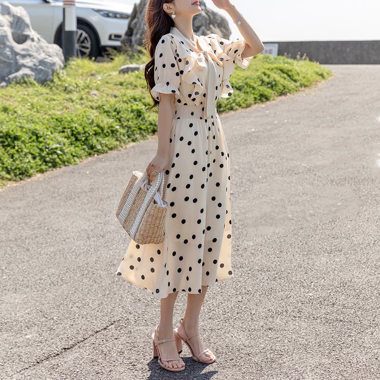 リゾートワンピース ボウタイワンピース Aライン[品番：TY000007760