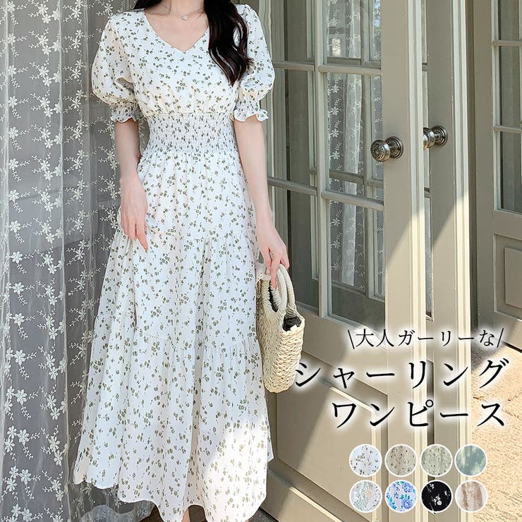 ワンピース Vネック 花柄[品番：TY000007857]｜teddyshop
