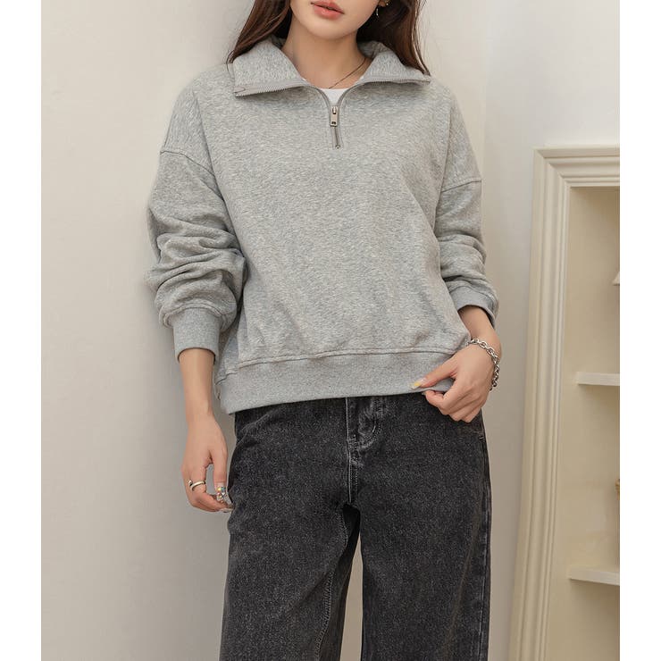 「裾リブで冷気防止」裏起毛 スウェット ハーフジップ | teddyshop | 詳細画像11 