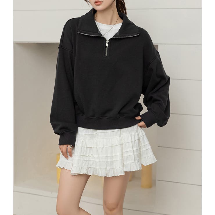 「裾リブで冷気防止」裏起毛 スウェット ハーフジップ | teddyshop | 詳細画像16 