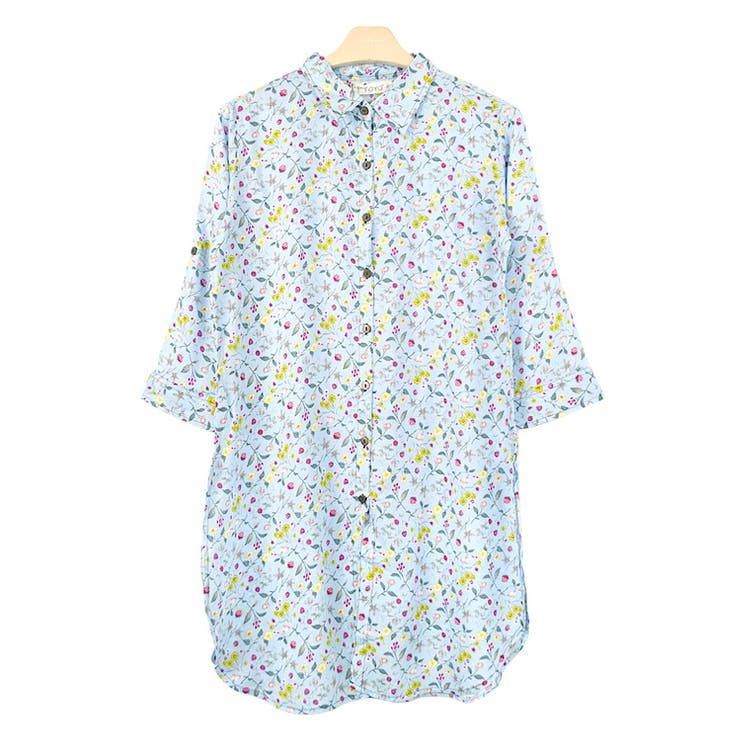 ５．MIX小花柄スカイブルー | ブラウス シャツ 長袖 | terracotta