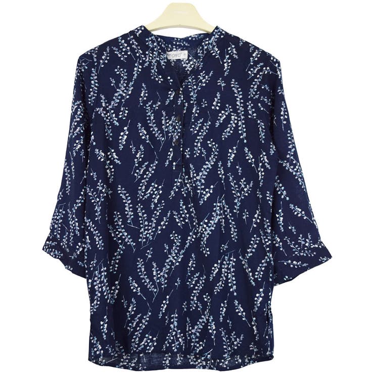 １．木の実柄ネイビー | シャツ ブラウス 七分袖 | terracotta