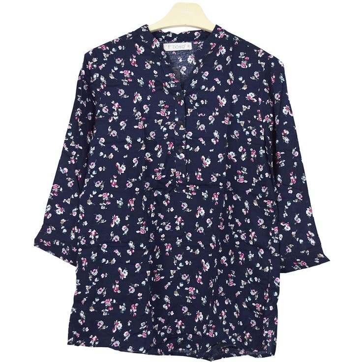 ４．小花柄ネイビー | シャツ ブラウス 七分袖 | terracotta