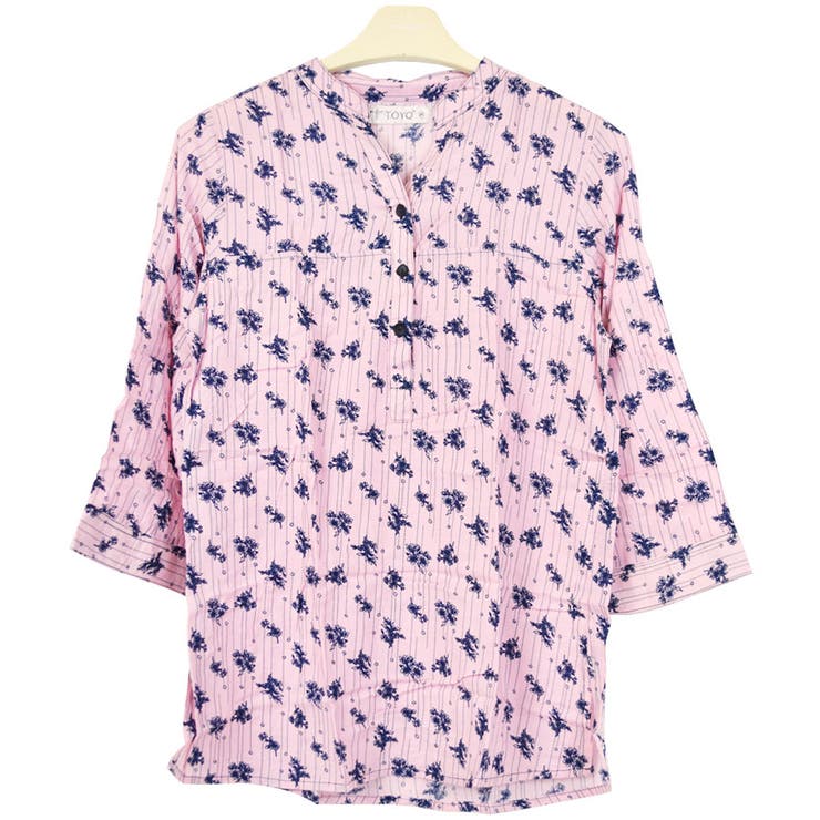 ６．ドット花柄ピンク | シャツ ブラウス 七分袖 | terracotta