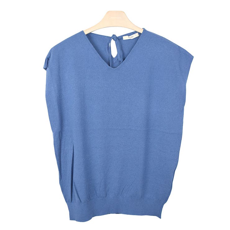 ５．ブルー | サマーニット Vネック フレンチスリーブ | terracotta