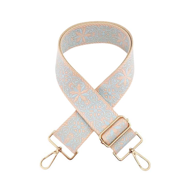 16.ベージュ×桃水色フラワー | ショルダーストラップ 刺繍 春 | terracotta