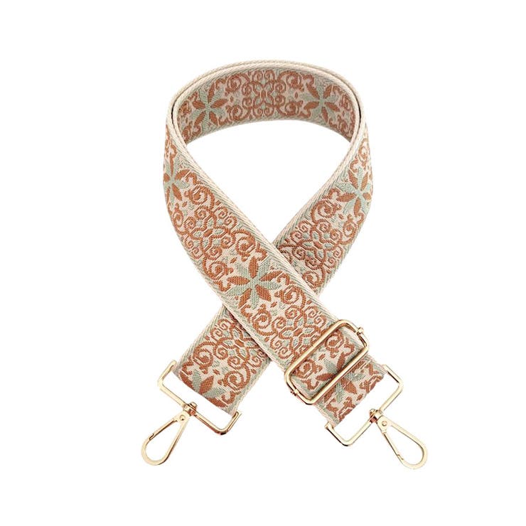 17.ベージュ×薄緑茶フラワー | ショルダーストラップ 刺繍 春 | terracotta