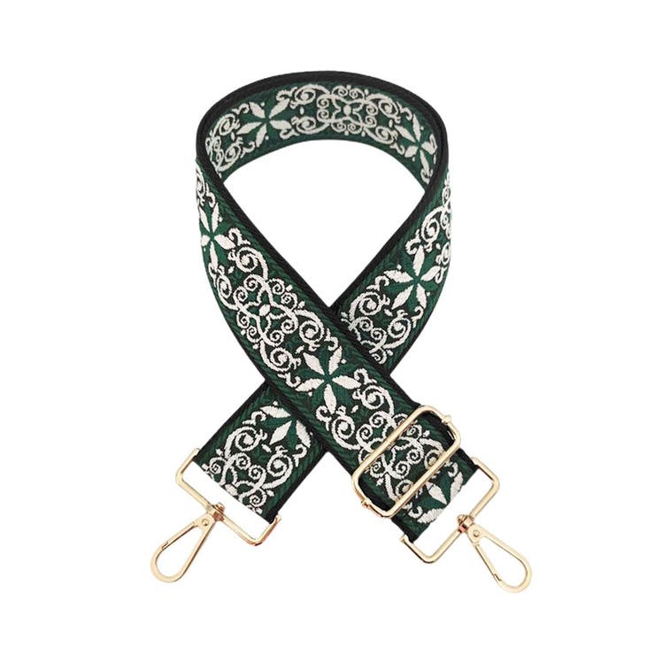 20.ブラック×緑白フラワー | ショルダーストラップ 刺繍 春 | terracotta