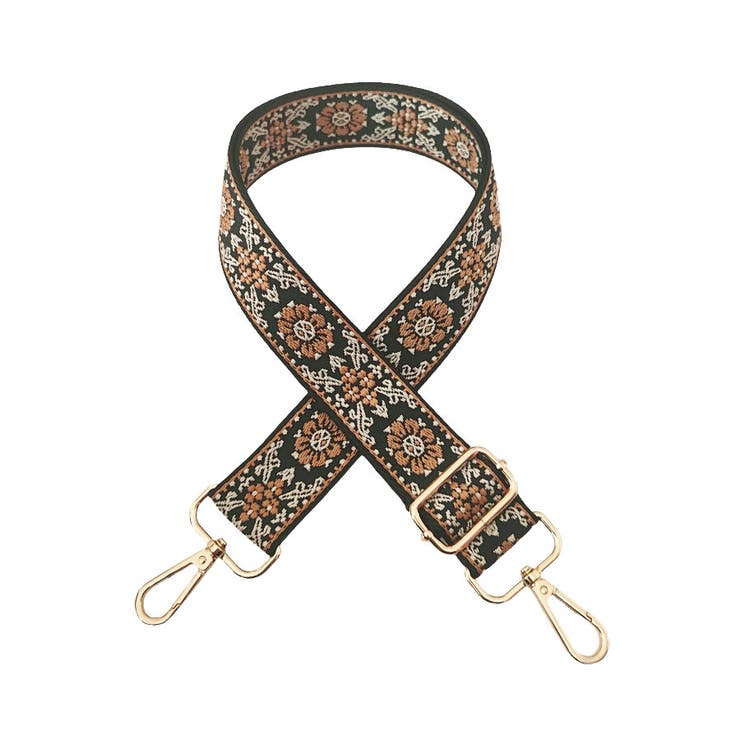 １．ブラック×オレンジ小花 | ショルダーストラップ バッグ用 太め | terracotta