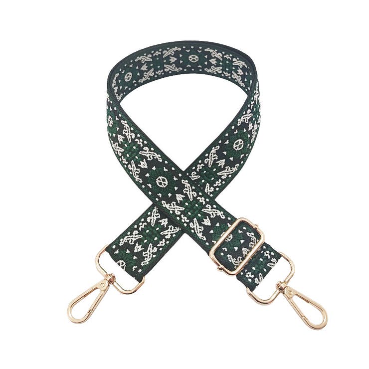 ２．ブラック×グリーン小花 | ショルダーストラップ バッグ用 太め | terracotta