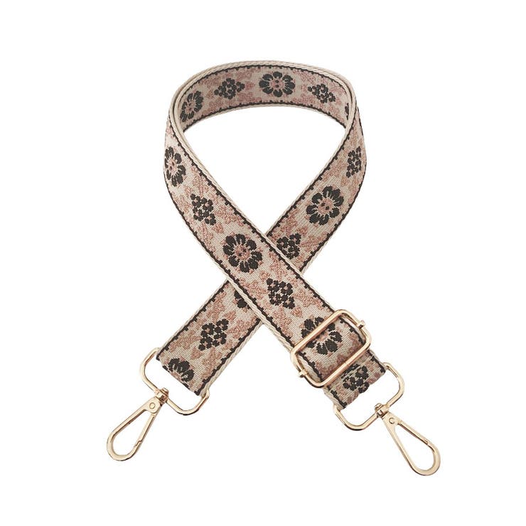 ６．ベージュ×濃茶ピンク小花 | ショルダーストラップ バッグ用 太め | terracotta