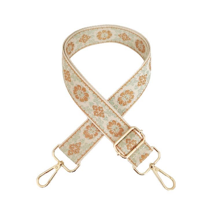 ８．ベージュ×オレンジ小花 | ショルダーストラップ バッグ用 太め | terracotta