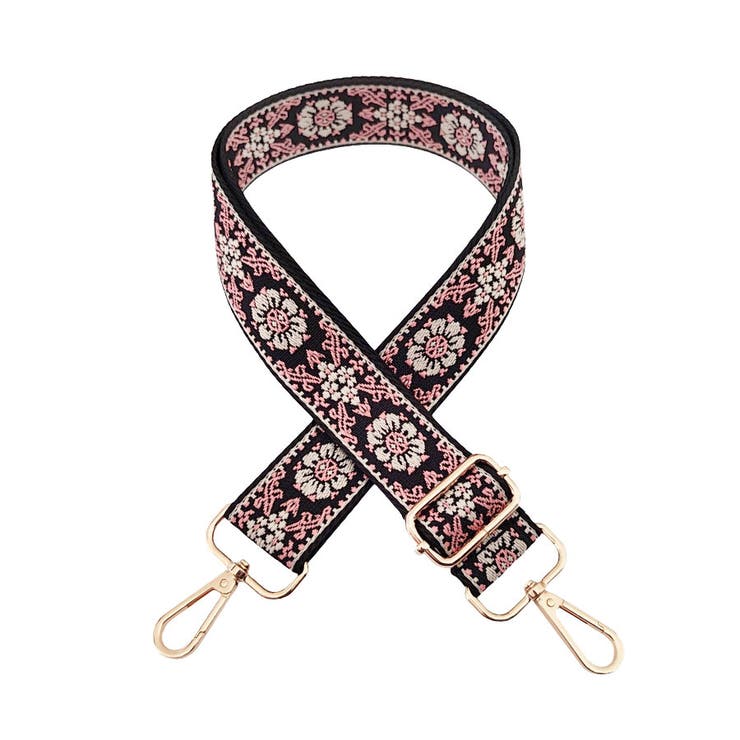 ９．ブラック×ピンク小花 | ショルダーストラップ バッグ用 太め | terracotta