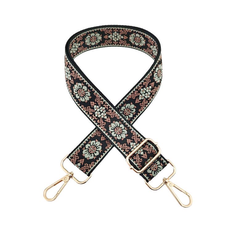 １０．ブラック×ミント小花 | ショルダーストラップ バッグ用 太め | terracotta