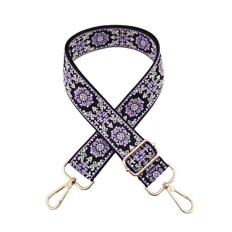 １１．ブラック×紫小花 | ショルダーストラップ バッグ用 太め | terracotta