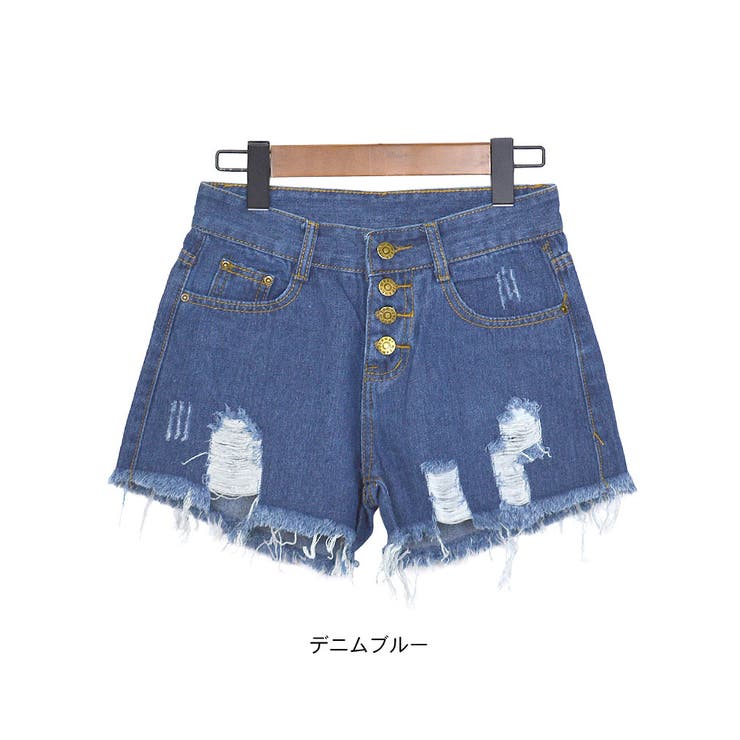 ダメージデニム デニム ショートパンツ[品番：QN000005133