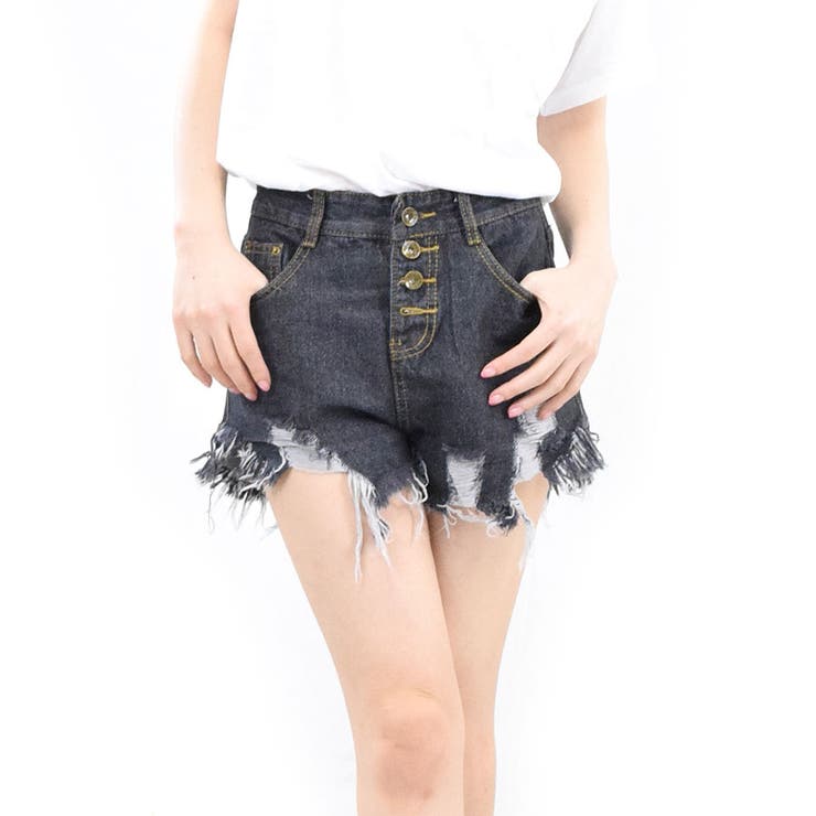 ダメージデニム デニム ショートパンツ[品番：QN000005133