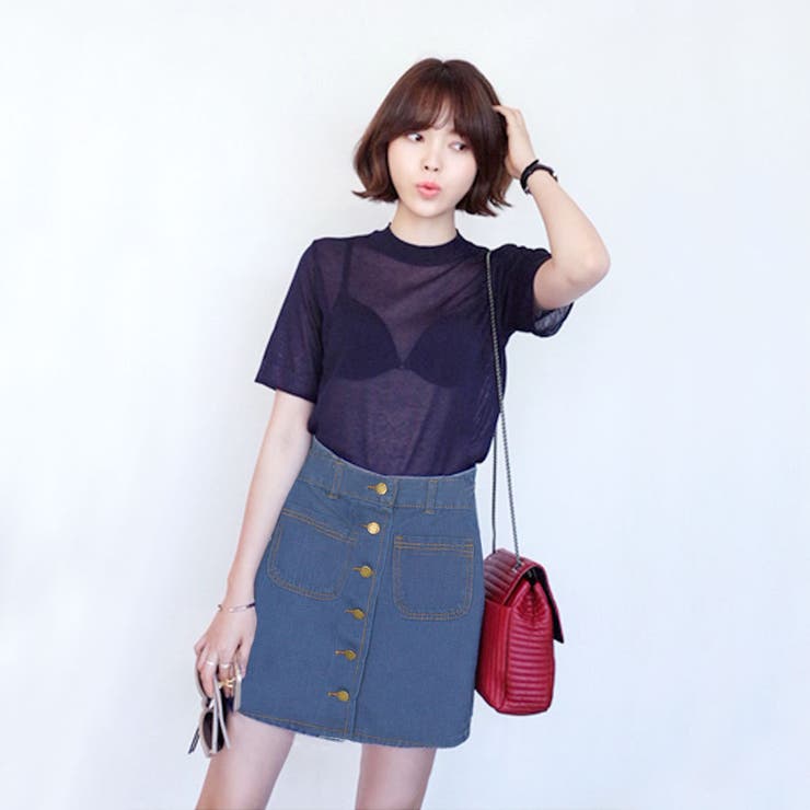 フロントボタン スカート デニムスカート | terracotta | 詳細画像4 