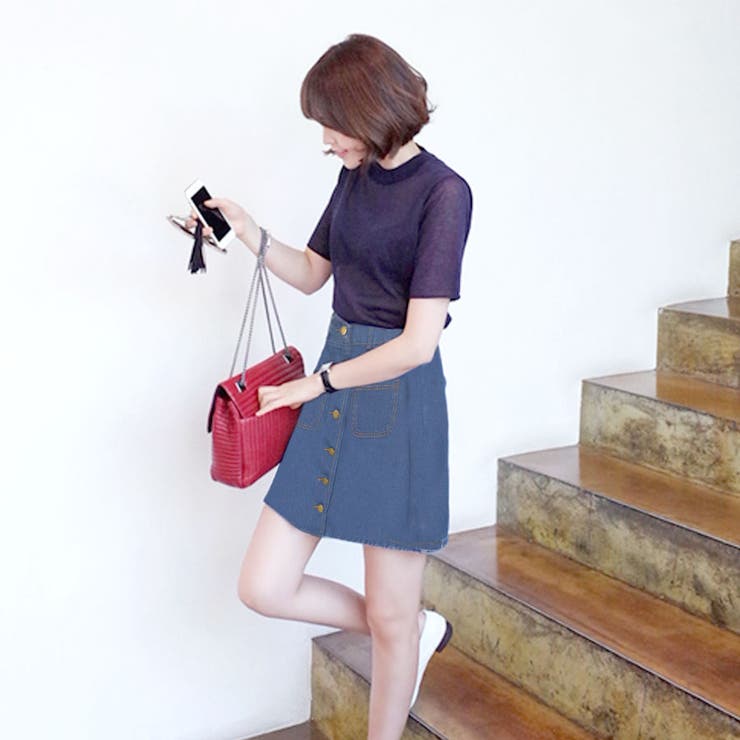 フロントボタン スカート デニムスカート | terracotta | 詳細画像5 