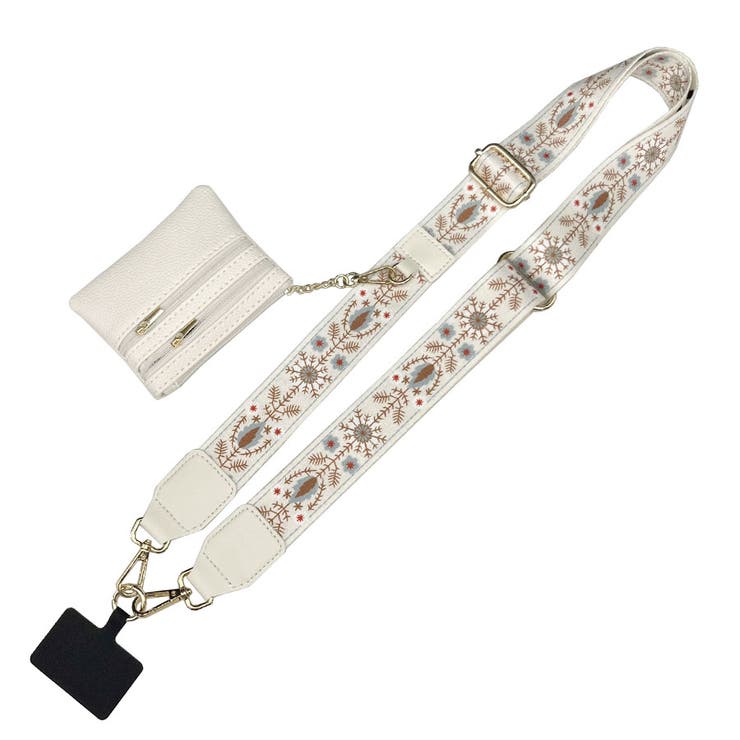 ６．草花アイボリー | スマホショルダーストラップ ショルダーのみ ミニポーチ付き | terracotta