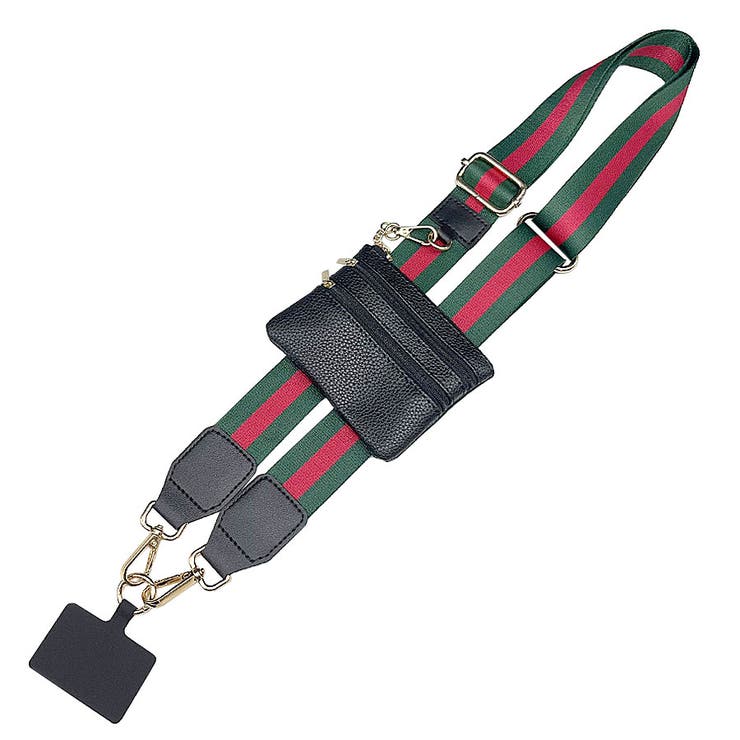 １５．ライン赤緑 | スマホショルダーストラップ ショルダーのみ ミニポーチ付き | terracotta