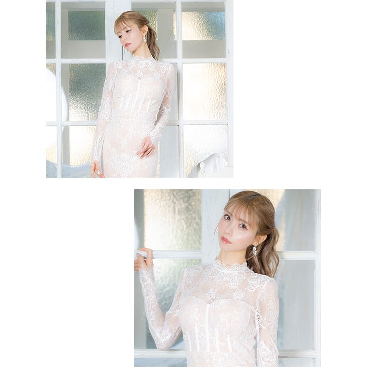 総レース×ハイネックミディアムドレス 韓国ドレス セクシードレス | Tika | 詳細画像3 