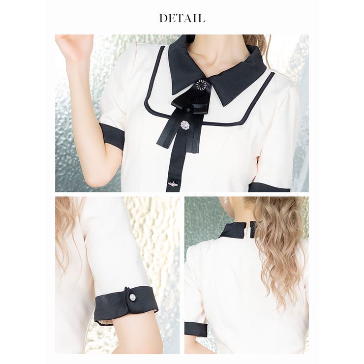 ネックリボン×パイピングデザインタイトミニドレス 韓国ドレス ガーリードレス | Tika | 詳細画像9 