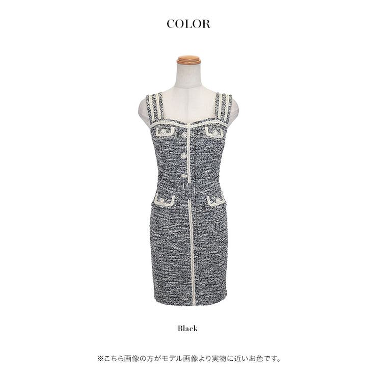 パイピング×ポイントボタンタイトツイードミニドレス 韓国ドレス ガーリードレス | Tika | 詳細画像7 