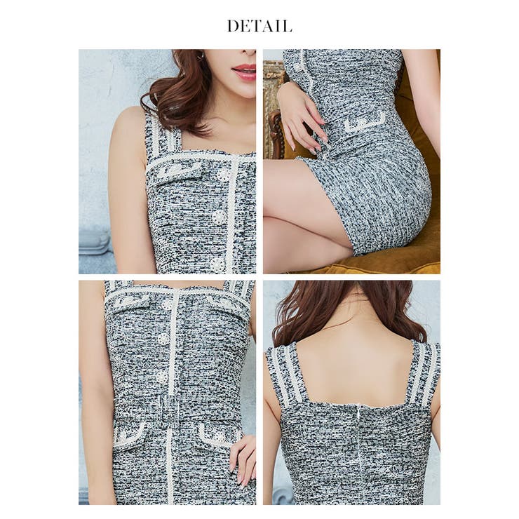 パイピング×ポイントボタンタイトツイードミニドレス 韓国ドレス ガーリードレス | Tika | 詳細画像8 